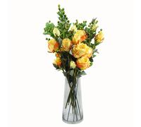 Leaf 60cm Yellow Rose Artificial Flowers Glass Vase Leaf Yellow