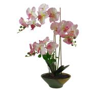 Leaf Design 65cm Artificial Orchid Light Pink in Glazed Planter