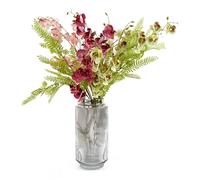Leaf 65cm Mixed Wild Orchid & Ferns Glass Vase in Dark Pink Leaf Dark Pink