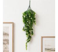 Leaf 70Cm Artificial Green White Flowering Hanging Plant Faux Foliage