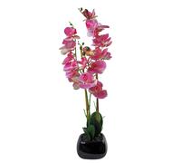 70cm Artificial Orchid Light Pink with Black Ceramic Planter Leaf Pink One Size