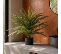 Leaf 75cm Artificial Fire Retardant Plastic Boston Fern Plant Premium in Green Leaf Green