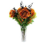 Leaf 80cm Orange Chrysanthemum Foliage & Glass Vase in Black Leaf Black