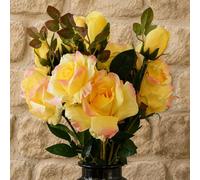 Leaf 80cm Pack of 6 x Artificial Yellow Rose Stem 18 flowers Leaf Yellow