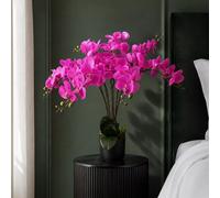Leaf 85Cm Artificial Deluxe Bush Orchid - Dark Pink With Black Pot