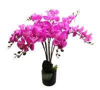 Leaf 85cm Artificial Deluxe Bush Orchid Dark Pink with Black Pot Leaf Dark Pink