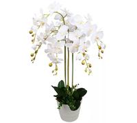 Leaf 85cm Artificial Deluxe Bush Orchid - White Flowers White Pot - 85cm - 85cm - 85cm Bush Orchid