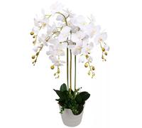 Leaf 85cm Artificial Deluxe Bush Orchid White Flowers White Pot Leaf White