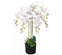 Leaf 85cm UK Realistic Artificial Orchid Flower Display in Pot in Green Leaf Green