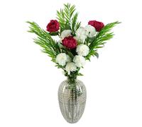 Leaf 85cm White Carnation Pink Peony and Fern in Glass Vase - Green/Red/White - 85cm White Carnation Pink Peony Glass Vase - 85cm