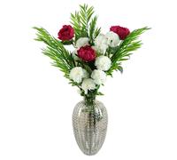 Leaf 85Cm White Carnation Pink Peony And Fern In Glass Vase