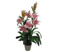 Leaf 90cm (3ft) Artificial Lily Stargazer Style Lillies Plant Large Flowers Pink in Dark Pink Leaf Dark Pink