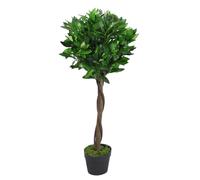 Leaf 90cm (3ft) Twist Natural Trunk Artificial Topiary Bay Laurel Ball Tree in Green Leaf Green