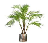 Artificial Areca Palm Plant Realistic Detail Trunk Silver Metal Plater - Green