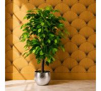 Leaf 90Cm Artificial Ficus Tree Silver Planter Premium