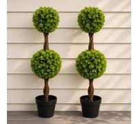 Leaf 90cm Artificial Pair of Green Double Ball Topiary Trees Premium Leaf Green