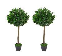 Leaf 90cm Design UK Pair of Artificial Bay Topiary Ball Trees in Green Leaf Green