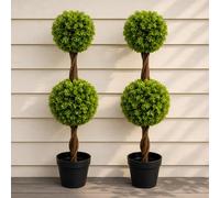 Leaf 90Cm Pair Of Green Double Ball Topiary Trees