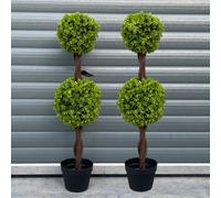 Leaf 90cm Pair of Green Double Ball Topiary Trees - 90cm - Green - 90cm