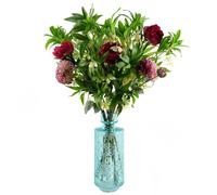 Leaf 90cm Pink Artificial Peony Dahlia Glass Vase in Dark Pink Leaf Dark Pink