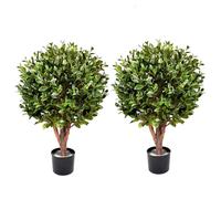 Leaf 90Cm Pair Of Uv Resistant Gloxinia Ball Topiary With 1608 Leaves And Natural Trunk, Green