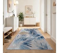Leaf Abstract Rugs for Kitchen 60 x 240 cm, Boho Light Blue Palm Leaves Carpet Runners, Blue Grey Long Carpet, Soft Cozy Reduce Noise Washable Short Pile Rug for Guest Room Decor Door Mat
