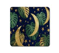 Leaf and Moon Washer Dryer Top Protector Mat, Gold Glitter Tropical Cover, Star Pattern Rubber Anti-slip Waterproof Mats for Laundry Room 24x24 Inch