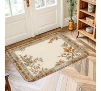 Leaf Area Rug, Autumn Vintage Flower Border Fall Orange Non-Slip Edge Binding Doormat Throw Rug Rectangle Laundry Room Bathroom Doorway Entryway Decor 2' X 3'