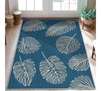 Leaf Area Rug, Tropical Modern Palm Botanical Summer Teal Non-Slip Backing Doormat Throw Rug Edge Binding Entryway Bathroom Laundry Room Decor 3' X 5'