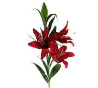Leaf Artificial 100Cm Large Red Lily Stem - 3 Flowers
