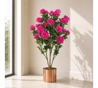 Leaf Artificial 100Cm Premium Azalea Pink Flowers Potted Plant With Copper Metal Planter