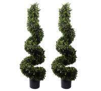 Leaf Artificial 120cm Pair of Spiral Boxwood Tree UV Resistant Outdoor in Green Leaf Green
