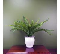 Leaf Artificial 40cm Bushy Fern Potted in Decorative Planter in Green Leaf Green