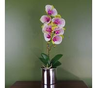 Leaf Artificial 46Cm Orchid Harlequin Pink With Silver Pot