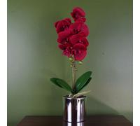 Leaf Artificial 46Cm Orchid Red With Silver Pot