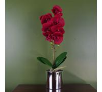 Leaf Artificial 46cm Orchid Red with Silver Pot Leaf Red