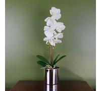 Leaf Artificial 46Cm Orchid White With Silver Pot