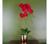 Leaf Artificial 50cm Phalaenopsis Orchid Red Leopard Gold Pot Leaf Red