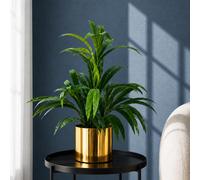Leaf Artificial 65cm Large Bamboo Shrub Plant with Gold Planter in Green Leaf Green