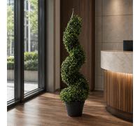 Leaf Artificial 90cm Tall Boxwood Tower Tree Topiary Spiral Metal Top in Green Leaf Green