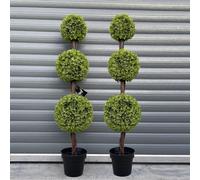 Leaf Artificial Boxwood Trees, Wood, 120cm Triple Ball Pair