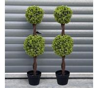 Leaf Artificial Boxwood Trees, Wood, 90cm Double Ball Pair