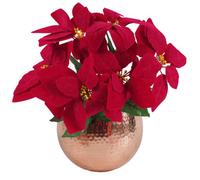 Leaf Artificial Christmas Xmas Red Poinsettia 40Cm Copper Hammered Metal Planter