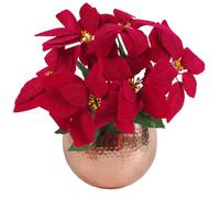 Leaf Artificial Christmas Xmas Red Poinsettia 40cm Houseplant in Pot, Silk, Copper Curved Edge