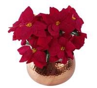 Leaf Artificial Christmas Xmas Red Poinsettia 40cm Houseplant in Pot, Silk, Large Copper Curved Edge