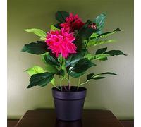 Leaf Artificial Dhalia Flowering Plant Pink