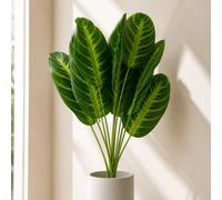 Leaf Artificial Dieffenbachia Caladium Style Stem Plant Large Faux Green Foliage Arrangement