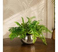Leaf Artificial Ferns Display with Metal Silver Bowl Planter 50x65cm in Green | Size: 50x65 cm Leaf Green 50x65 cm