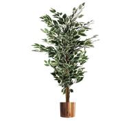 Artificial Ficus Tree Plant White Edge Bushy 130cm Plants Leaf Copper Metal Planter Leaf Green One Size