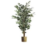 Leaf Artificial Ficus Tree/Plant with Metal Planters, Green, 130cm